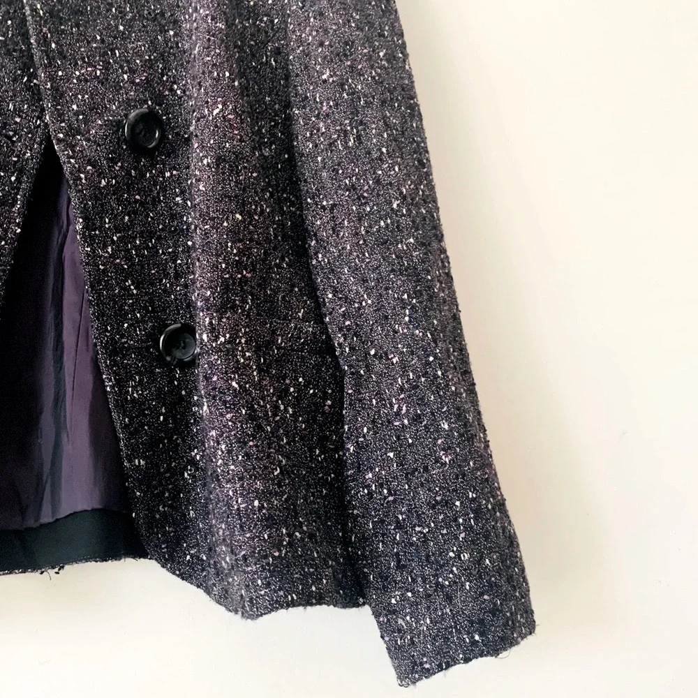 Lafayette 148 Round Neck Tweed Blazer Jacket Women Sz 12 Purple Academia Preppy